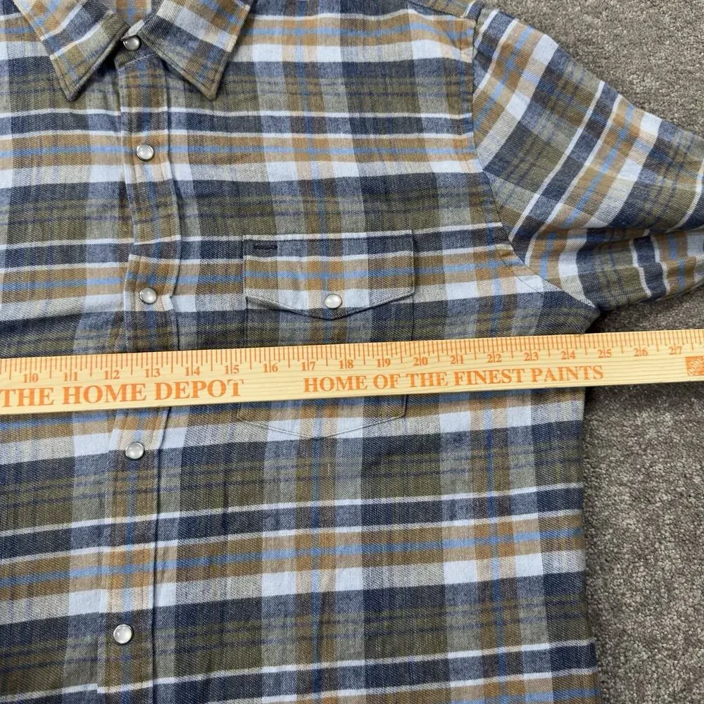 Criquet Mens XXL Flannel Plaid Long Sleeve‎ Button Shirt Blue Olive Tan Casual